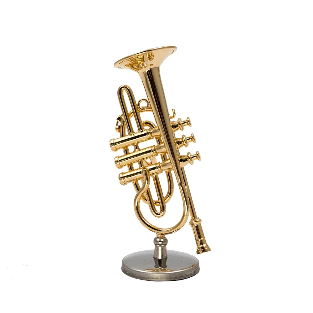 1Pcs Miniature Copper Cornet Model Mini Musical Instrument Dollhouse ob11 1/6 Action figure Accessories bjd 8.5cm Decoration