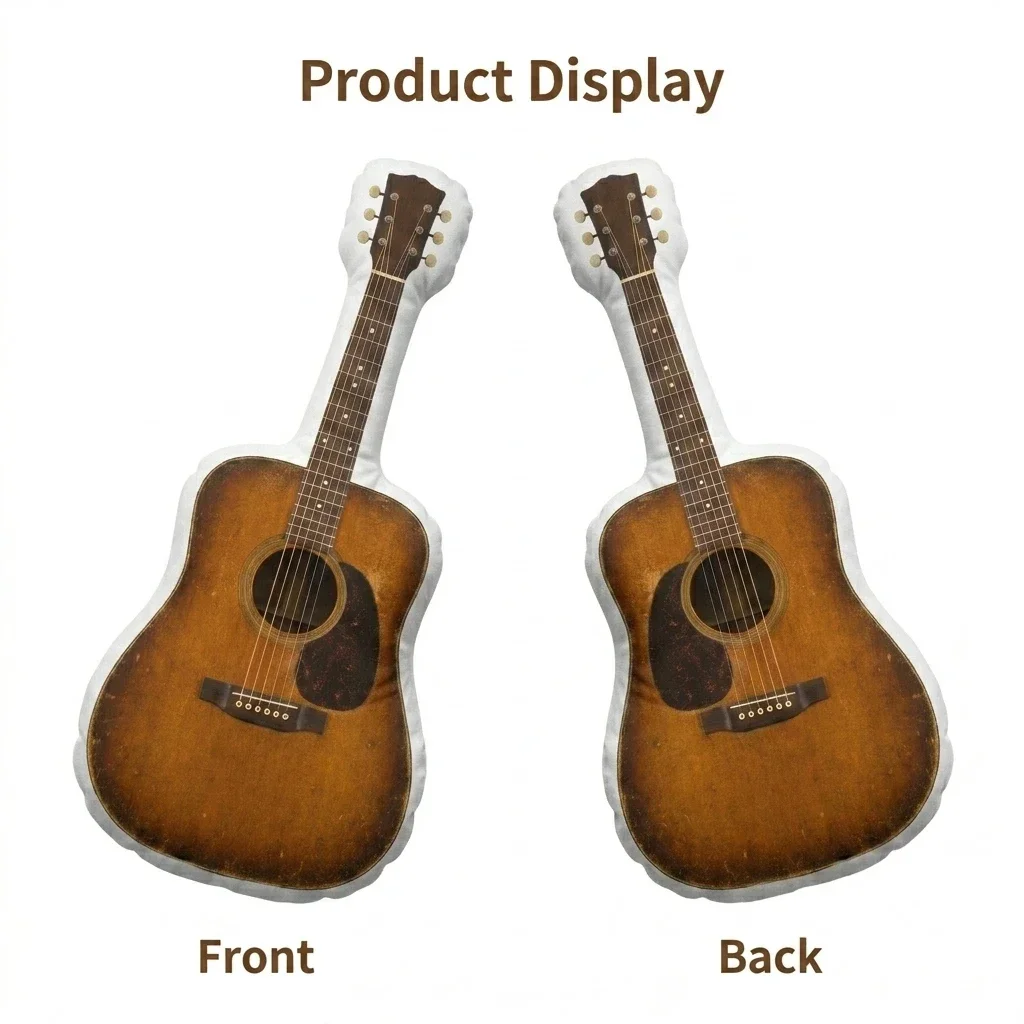 Acoustic Guitar Music Instrument Vintage Folk Stringed Musical Plush Pillow Cushion Stuffed Throw Pillow Home Decor Gift Sofa