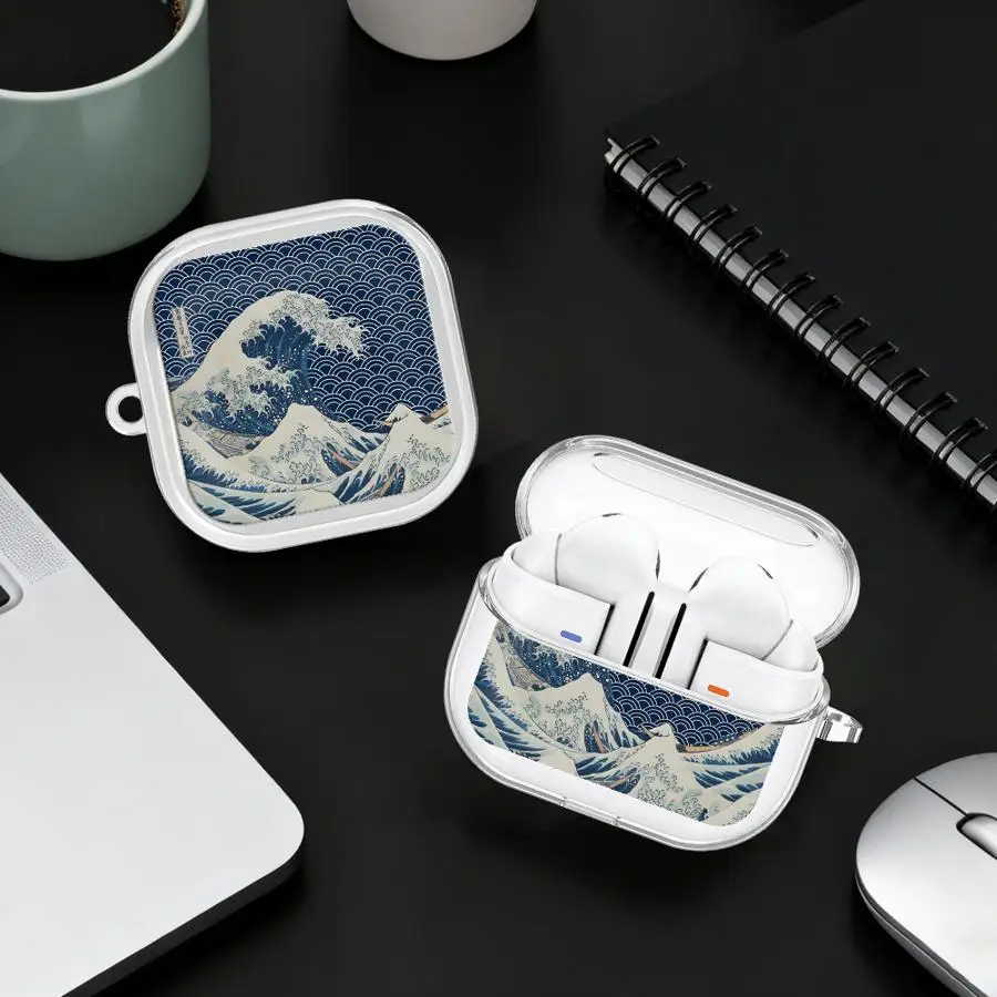

Wave Art Painting Case For Samsung Galaxy Buds Live 4 Pro 2 4Pro 3 FE 3Pro 2Pro Clear Earphone Cases Cover With Hook