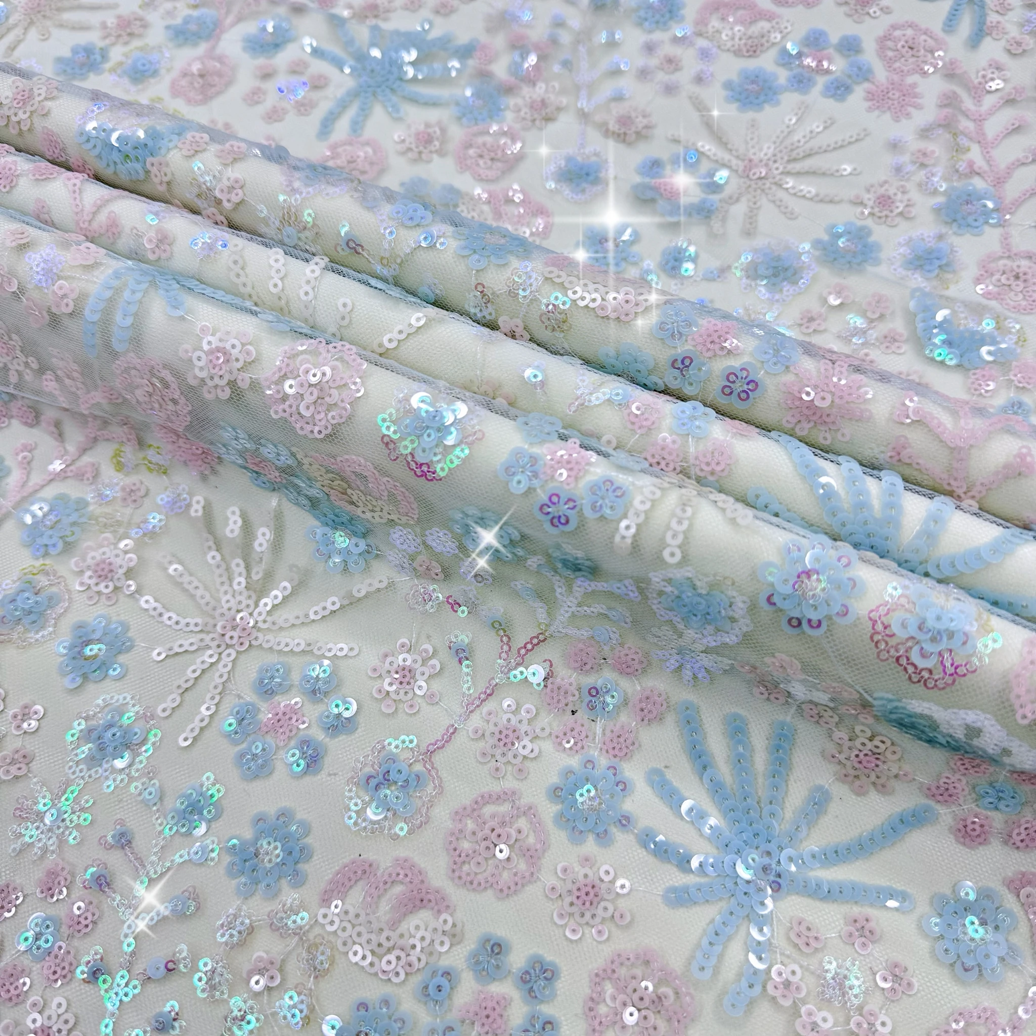 Sequin fabric materials for wedding dresses and party dresses, Floral sequin embroidery fabric for design