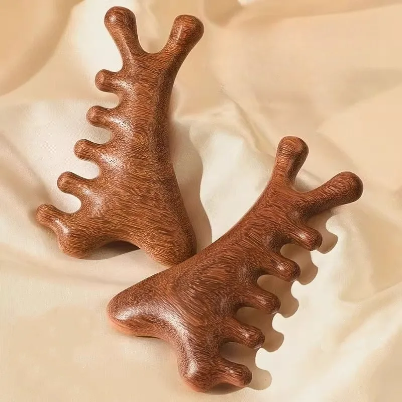 4‑in‑1 Sandalwood Gua‑sha Comb, Natural Wood Scalp Meridian Massager, Face & Head Relaxation Scraping Tool for Home Spa 3 PC