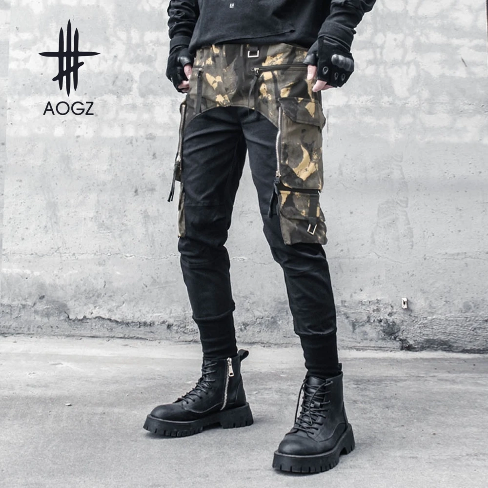 AOGZ Harajuku Camouflage Stitching Techwear Tactical Pants Men Casual Patchwork Cargo Pants Joggers Trousers Punk Streetwear