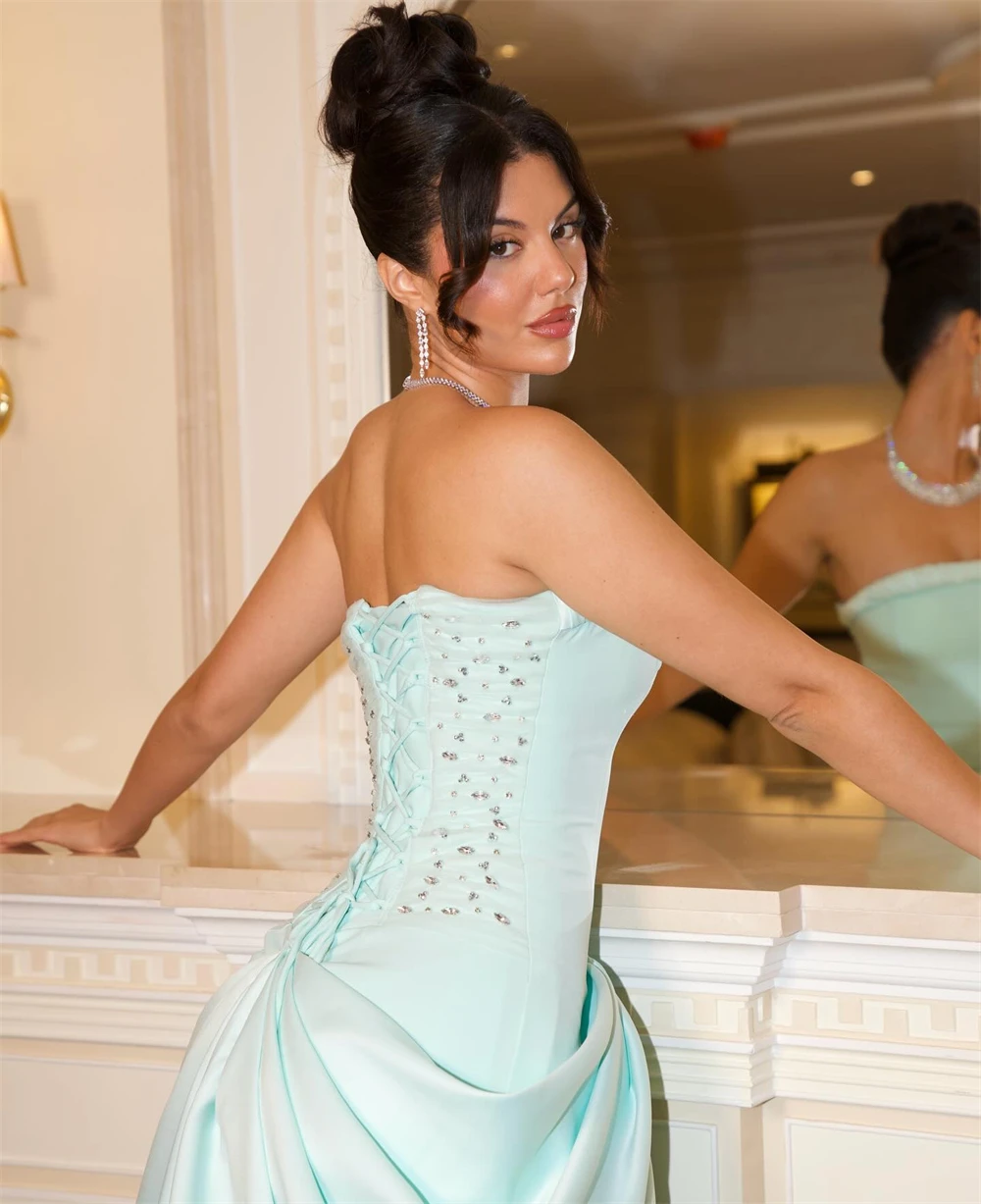 Mila Customized Light Blue Strapless Mermaid Corset Prom Dress Sleeveless Crystal Vestidos De Noche Floor-Length Formal Evening image 4