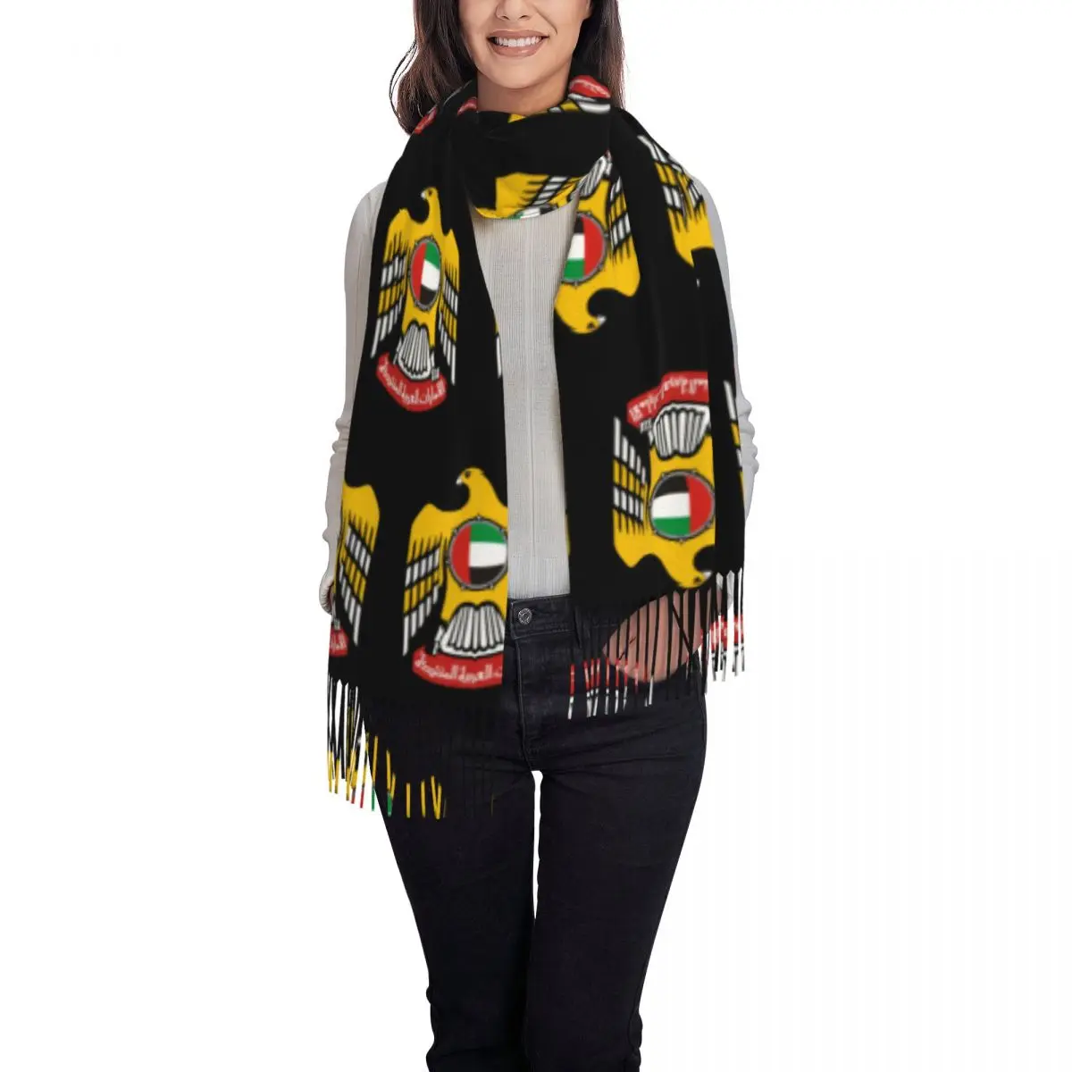 Custom Emblem Of The United Arab Emirates Scarf Wrap for Women Long Winter Fall Warm Tassel Shawl Unisex Scarves