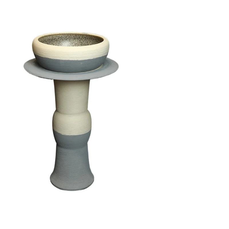 

Ceramic column type washbasin integrated wash basin floor type retro engraving two-color column basin