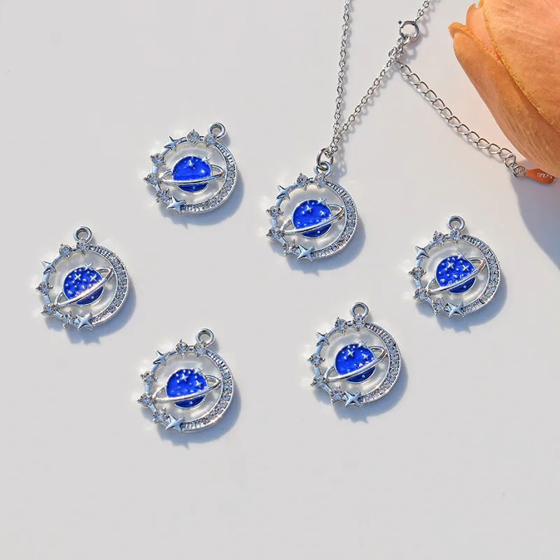 

Alloy Drip Mosaic Zircon Fine Blue Planet Hang DIY Necklace Pendant Material Fashion Jewelry Accessories