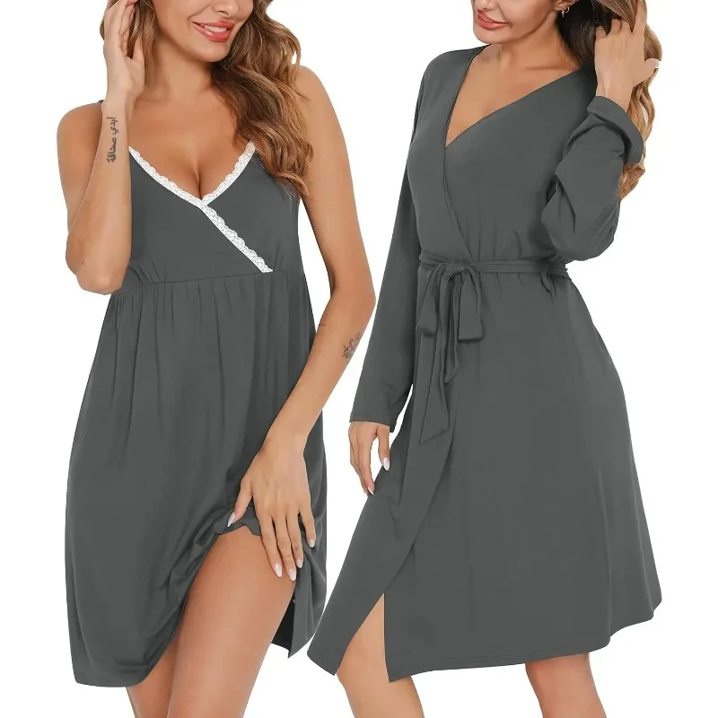 Camisón de dos piezas para mujer, ropa de maternidad europea y americana, conjunto de otoño