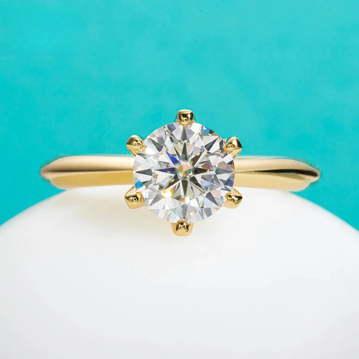 2ct 3ct D Color VVS1 Solitaire Moissanite Engagement Ring, Yellow Gold Plated S925 Sterling Silver Luxury Custom Jewelry, Pass Diamond Tester Women Wedding Fine Jewelry With GRA Certificate Wholesale