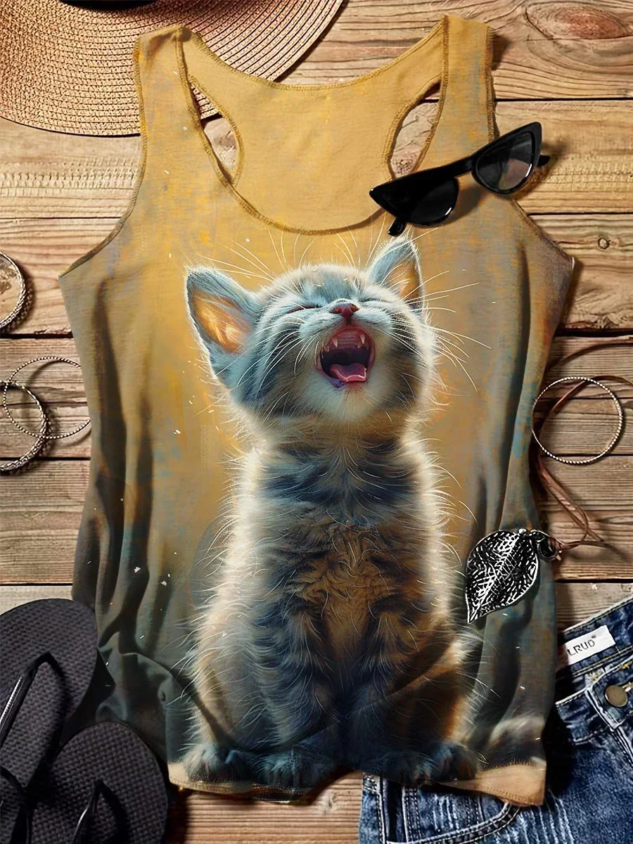 Leuke Kat Art Design Print Tanktop Zomer Sexy Tanktop