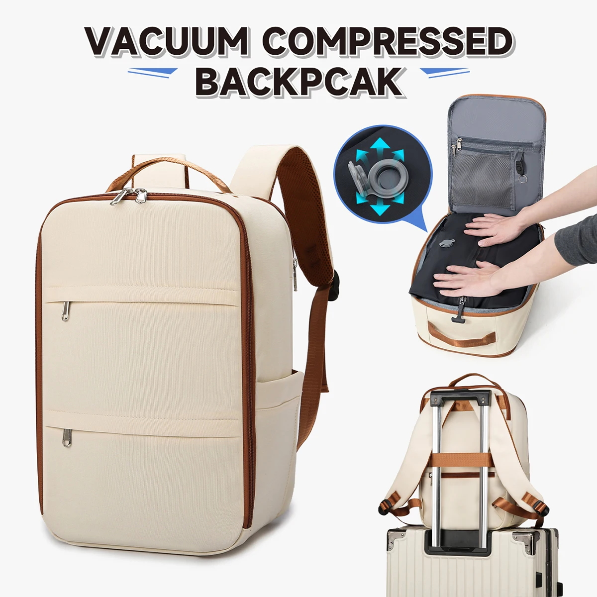 Mochila de Viaje con Compresión al Vacío para Mujer, Bolsa de Equipaje que se Puede Llevar en el Avión, Bolsa para Computadora para Hombre, Mochila de Negocios con Bomba de Vacío, Adecuada para Viajar al Extranjero