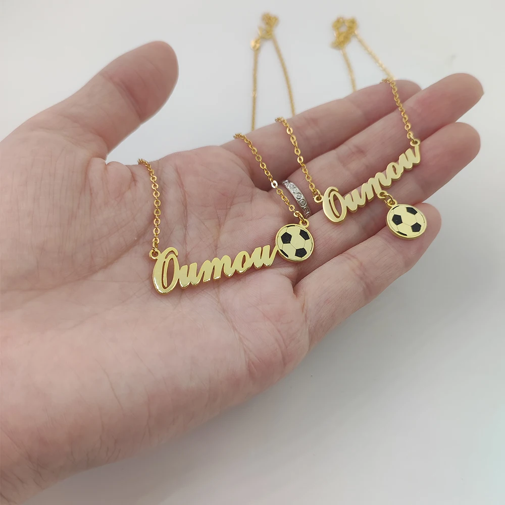 

Custom football name neckace Personalized 925 solid silver Letter Cartoon Nameplate Pendent Chocker for Sports Fans Gifts