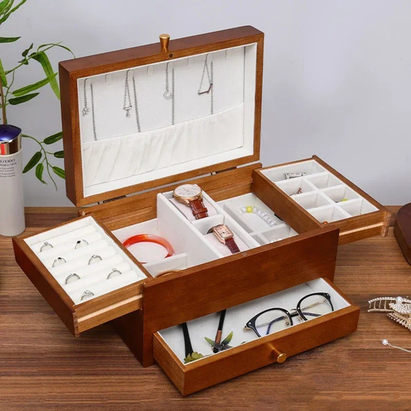 

Luxury Solid Wood Jewelry Box Necklace Organizer Display Stand Portable Wooden Watch Case Storage Boxes Bracelet Ring Holder
