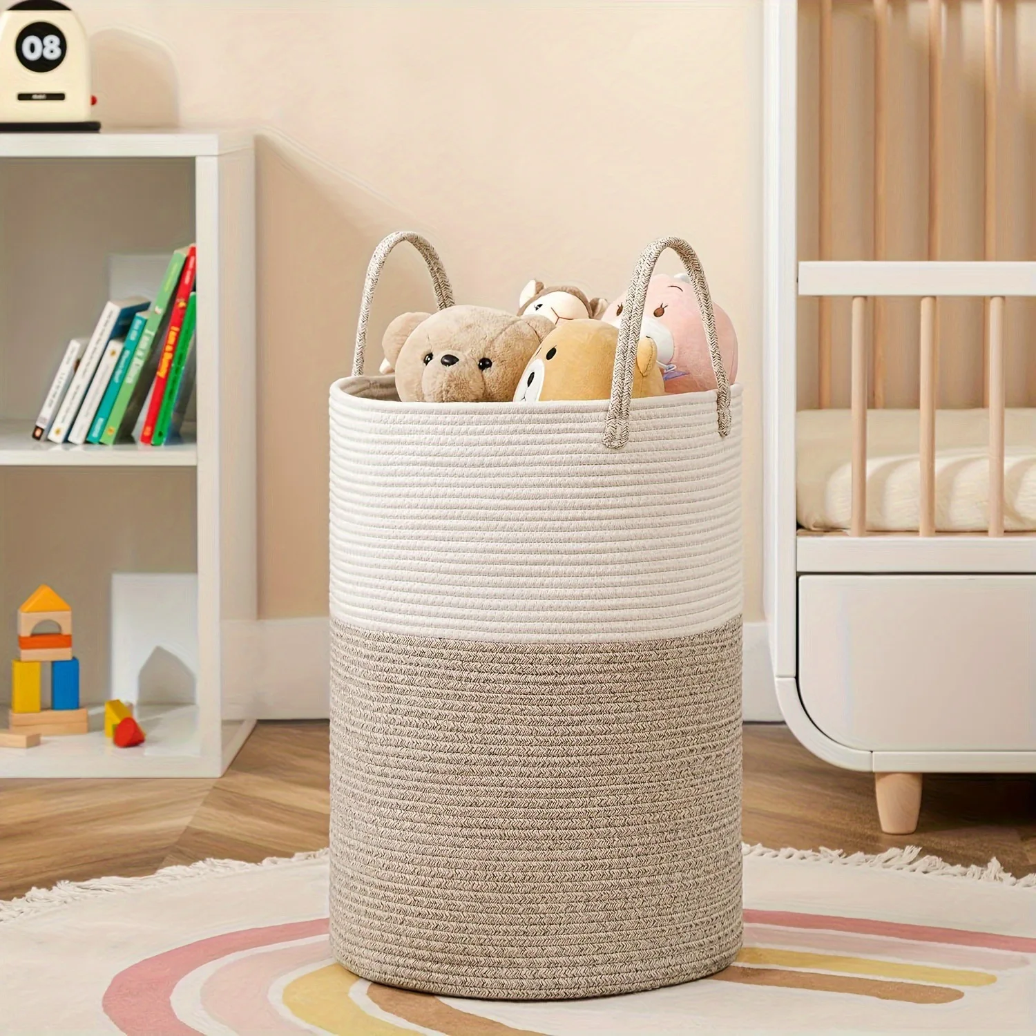 

Ins Cotton Rope Storage Basket, Nordic Woven Laundry Household Basket with Handle Large Capacity Various Toys Clothes Organazer