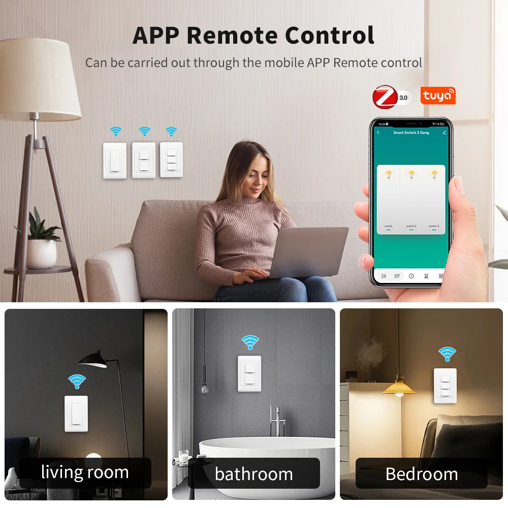 Tuya Zigbee Smart Light Wall Light Switch US/AU NO Neutral Wire Push Button Physical Remote Control Switches Alexa Google Home