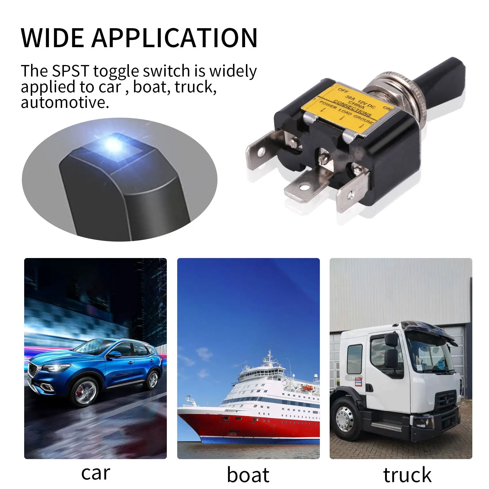 

USER FRIENDLY-3PCS ON Off Rocker Lighted Toggle Switch 30A 12V DC SPST 2 Position 3 Pin Blue LED Light Wired For Car Boat Automo