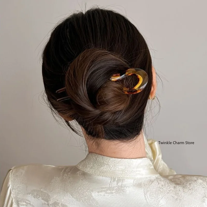 U Shaped Fashion Twist Hair Stick Amber Color Plastic Wavy Hairpins Women Hair Sticks Girl Headwear Hair Accessories 헤어 악세사리