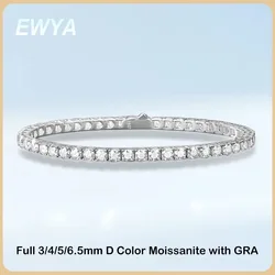 EWYA 2024 New In GRA Certified 3/4/5/6.5MM White Full Moissanite Tennis Bracelet for Women Men 925 Silver Diamond Link Bracelets