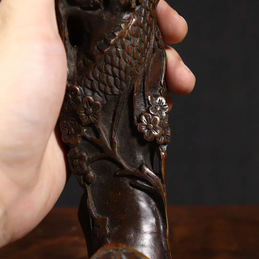 Chinese Antique Bronze Dragon Ruyi Statue Feng Shui Lucky Figurine Home Office Shop Art Craft Ornament Wealth Blessing Gift