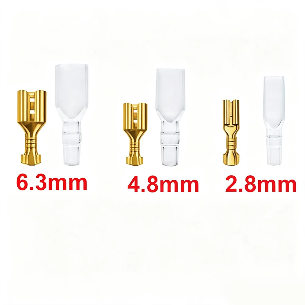 100Sets Male Female Spade Connector Terminal 2.8/4.8/6.3mm Brass Crimp Terminal with Insulation Sleeve for Electrical Wiring