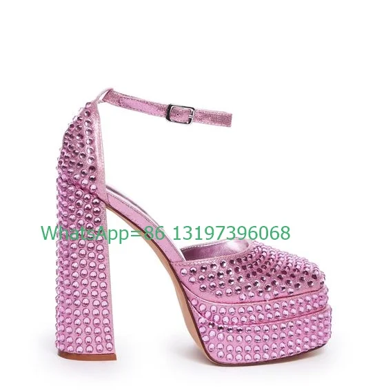 Lady pink sequins design platform Y2K sandals bowtie design buckle strap peep toe cover heel causal daily dress pumps footwear