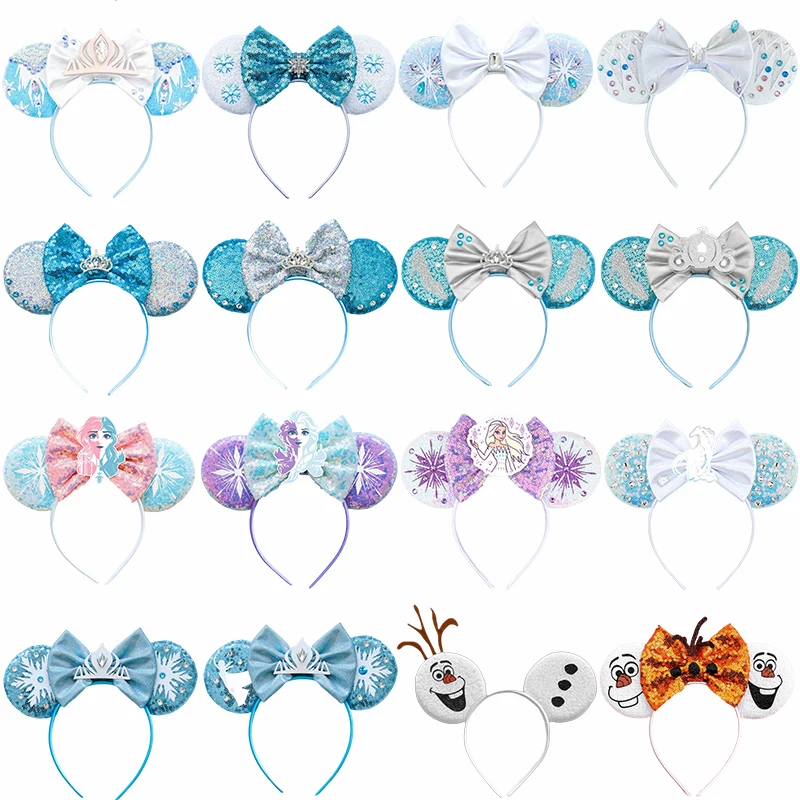 Bando telinga Frozen Mickey Mouse, aksesori rambut wanita, ikat kepala Disney Mickey Mouse Frozen untuk dewasa, Putri Anna, Elsa, manusia salju