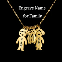 Engrave Name Family Necklace Personalized Date Child Baby Boy Girl Stainless Steel Pendant for Woman Mother Kid Birthday Gift
