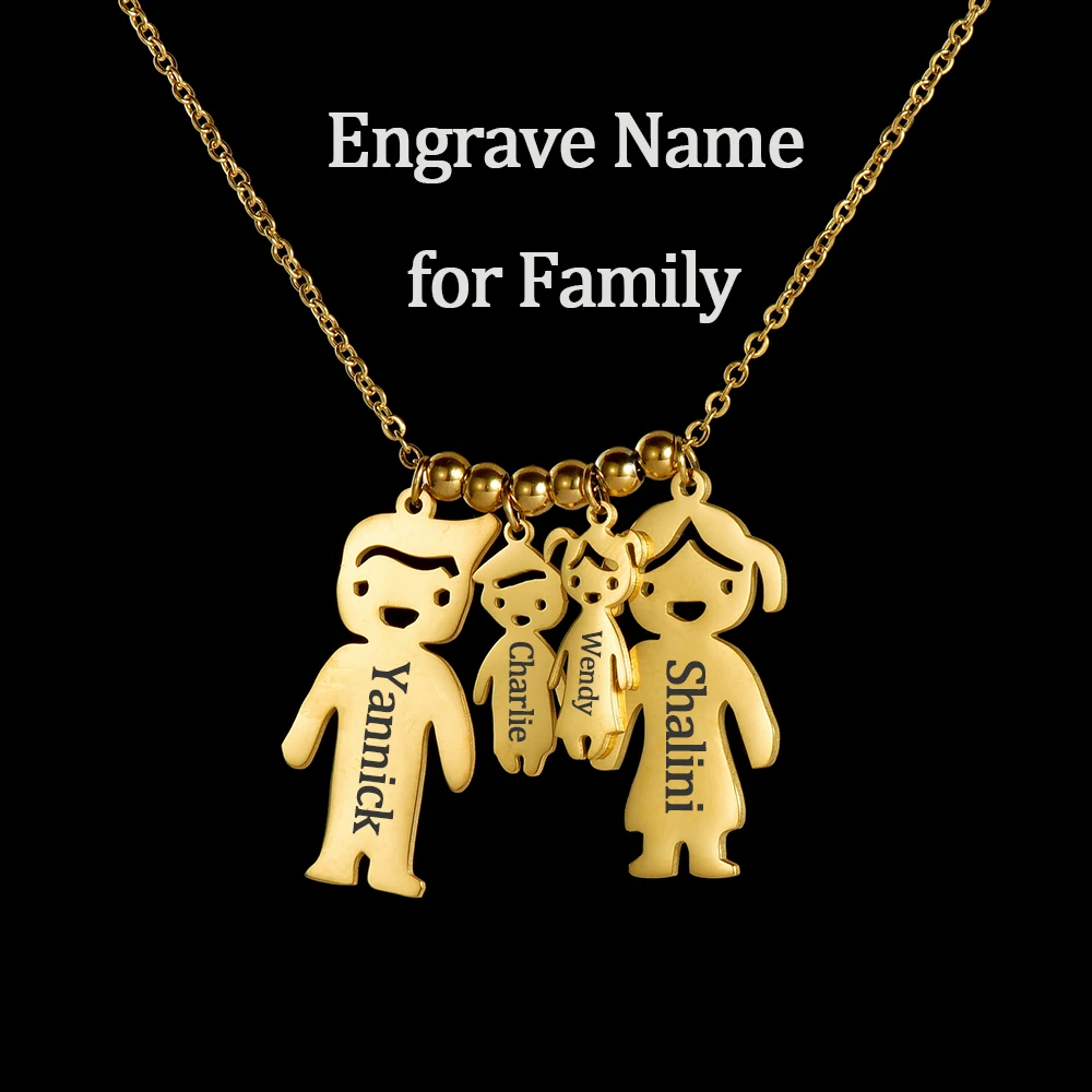 Engrave Name Family Necklace Personalized Date Child Baby Boy Girl Stainless Steel Pendant for Woman Mother Kid Birthday Gift