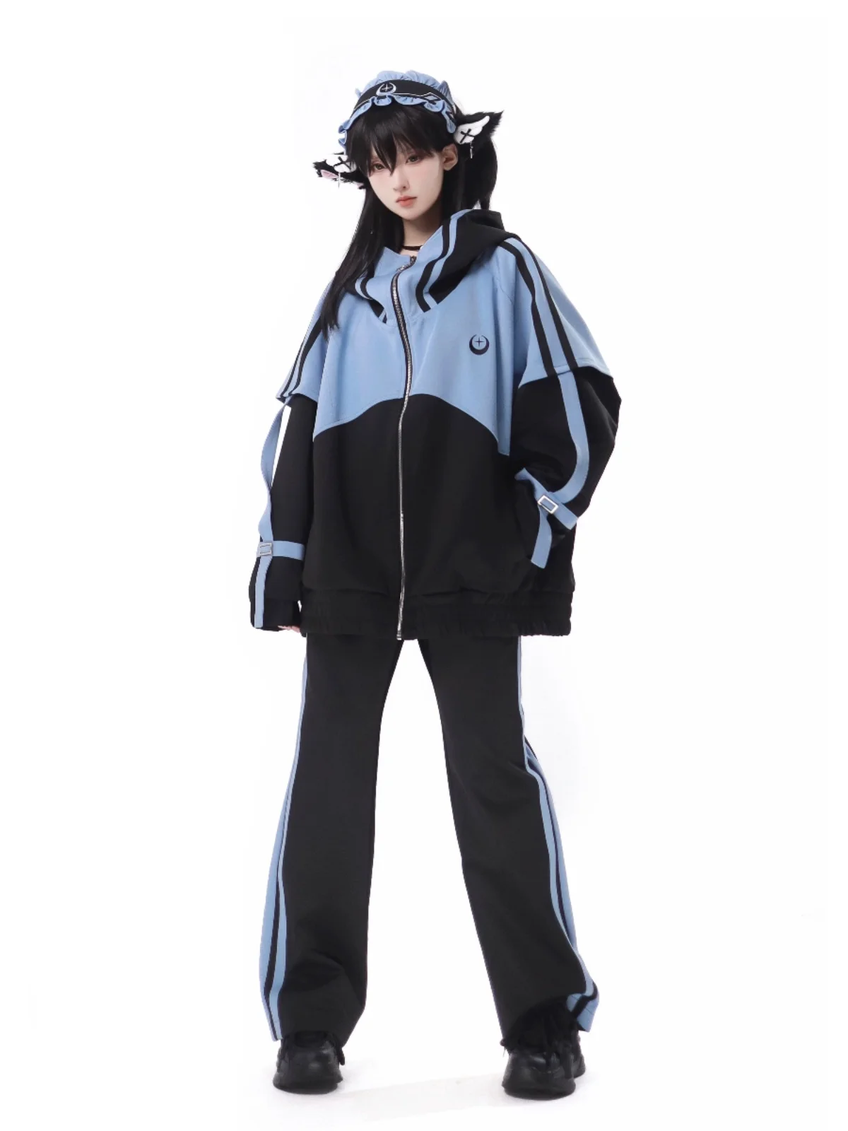 Japanese Rojita Style Blue Black Design Mine Mass-Produced Sports Suit Jacket Short Pants Long-Sleeved Sweatshirt Kawaii Clothes