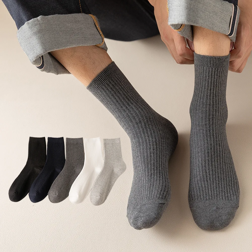 3pairs Men\'s Cotton Socks Casual Breathable Men\'s Solid Color Black High-Quality Socks Office Business Sok