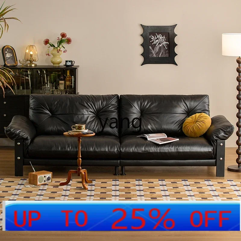 

LTT medieval black leather sofa retro living room small apartment straight row leather art sofa