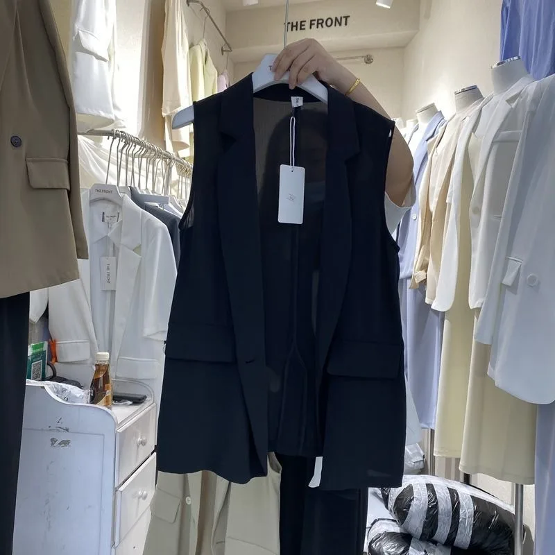 Lapel Sleeveless One Button Suit Women's Summer Loose Thin Suit Vest