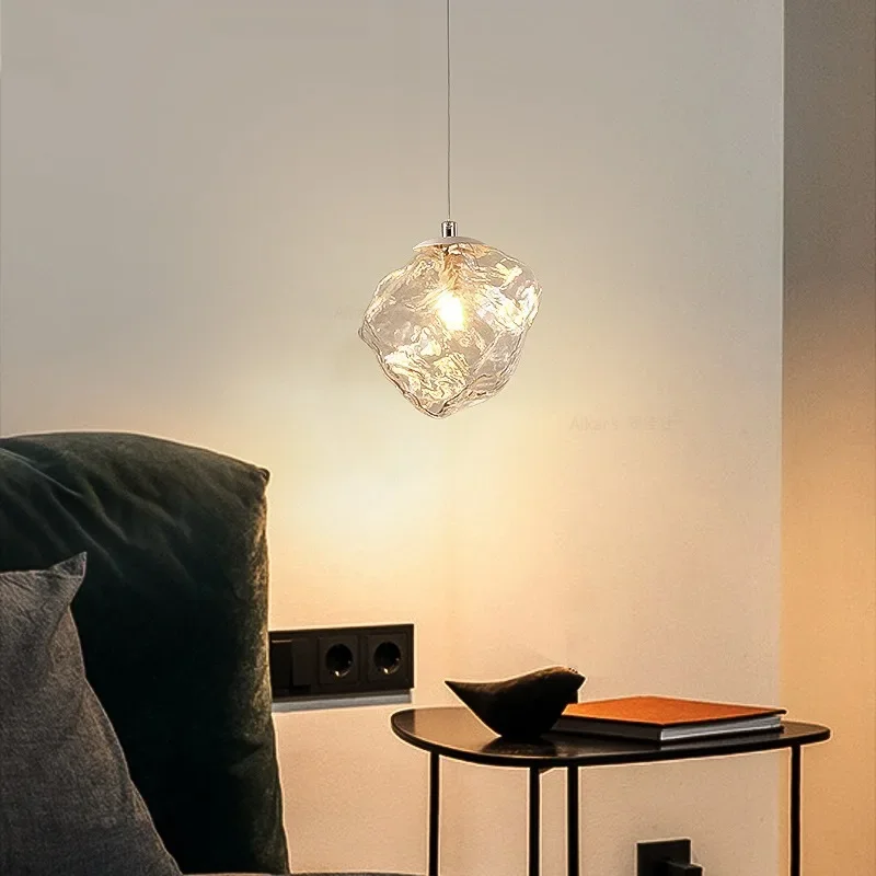 2024 New Creative Exquisite High Transmittance Bedside Lamp Ice Cube Ceiling Lamp Glass Long Line Atmosphere Small Chandelier