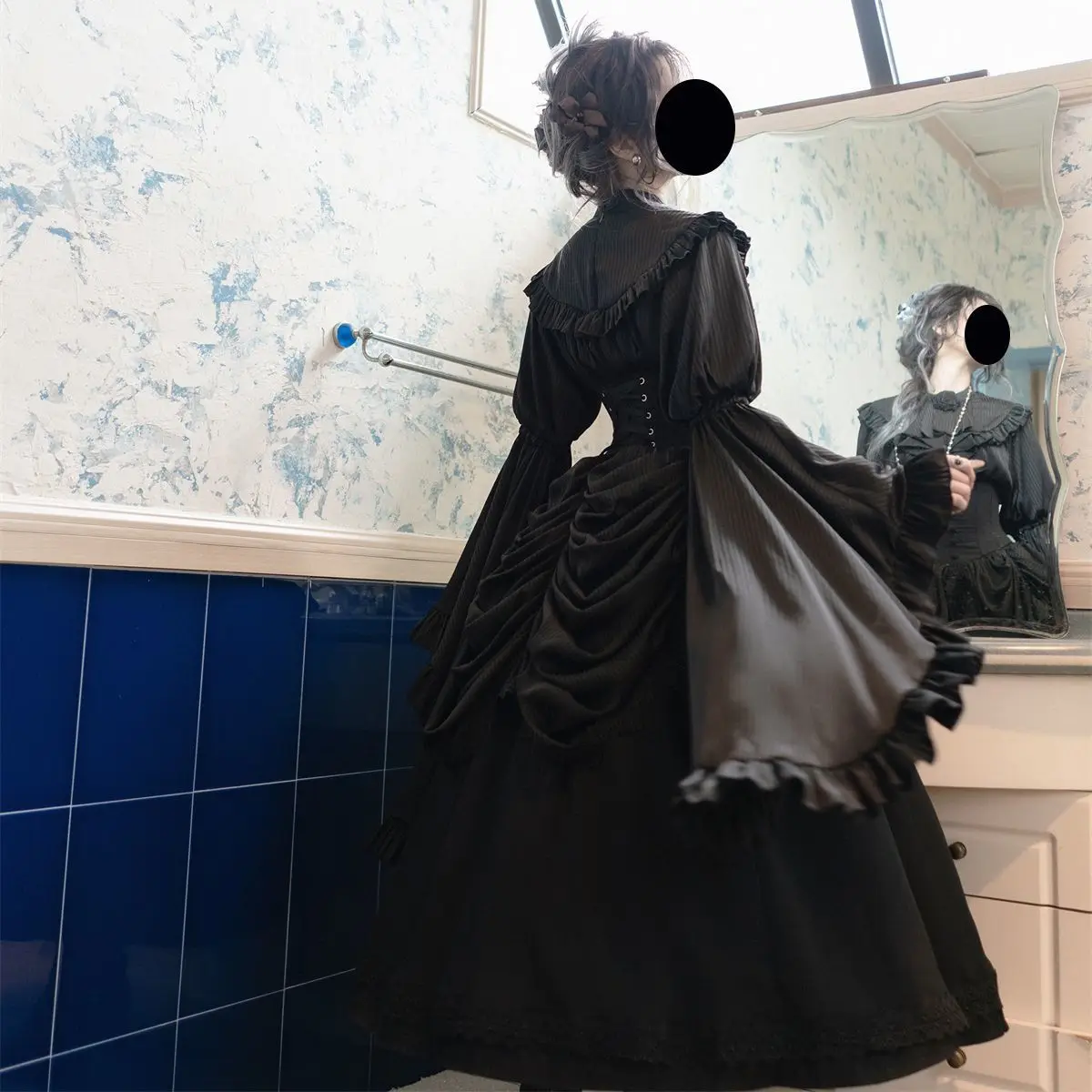 Coalfell Sleepwalking Lolita Gothic Style Lolita Slim Fit and Slimming Dark Halloween Princess كم آلهة وتنورة مجموعة #6