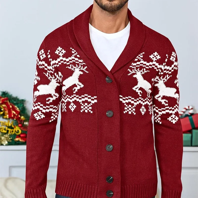 

2025 Men's Casual, Autumn/Winter, New Lapel Jacquard Fashion Sweater