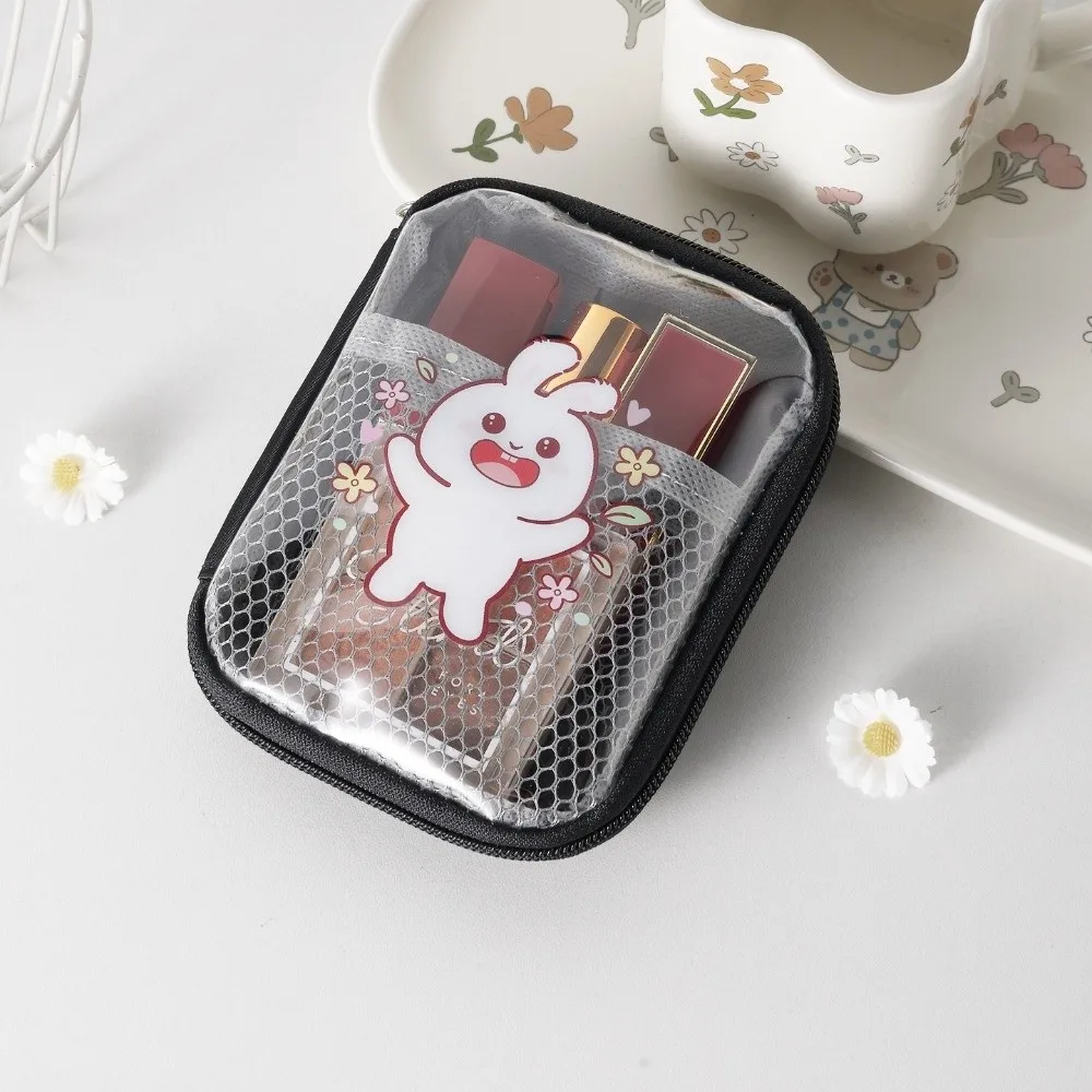 Cute Rabbit Print Mini Makeup Bag Clear Multi-purpose Small Cosmetic Pouch Portable Travel Accessories Pouch Earbuds