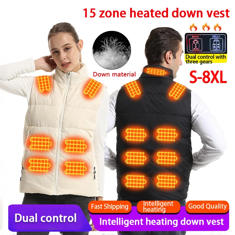 

Умный пуховый жилет с подогревом (15 зон) унисекс, зимний, утепленный, для защиты от холода, легкий, для активного отдыха, спортивная куртка