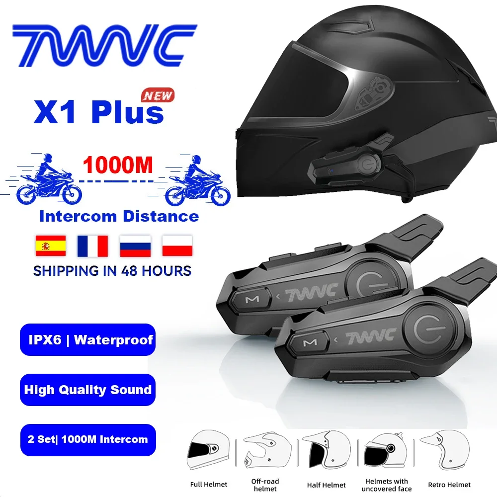 

1 Pair Moto Intercom TWS BT5.0 Motorcycle Intercom Bluetooth Helmet Headset 1000M Distance Talkie 2 Riders Walkie