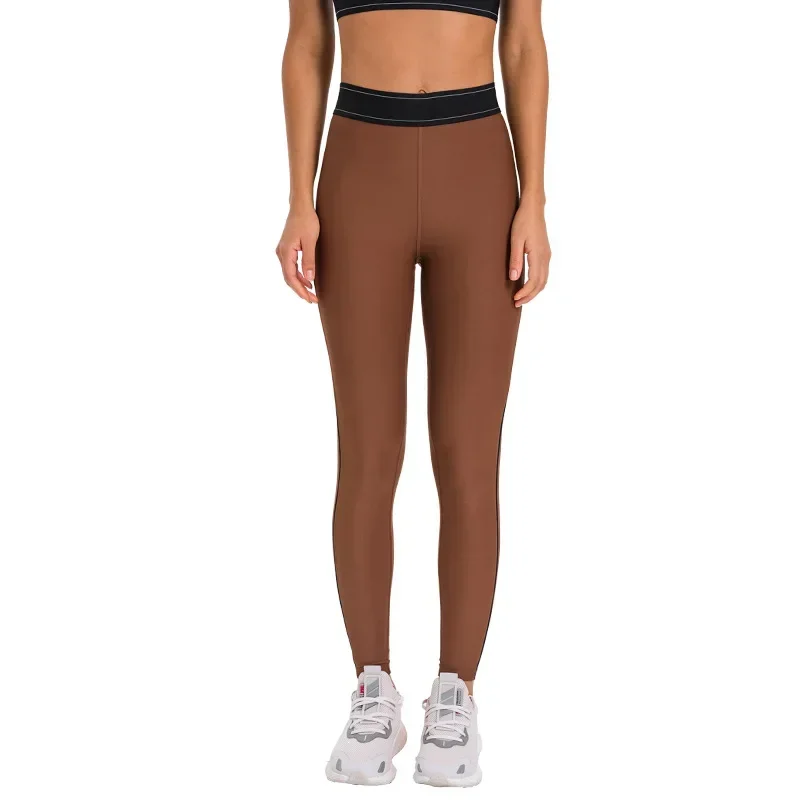 新しいカラーブロッキング弾性ウエストバンドスポーツレギンス、高弾性で痩身とフィットネスヨガパンツ、女性用