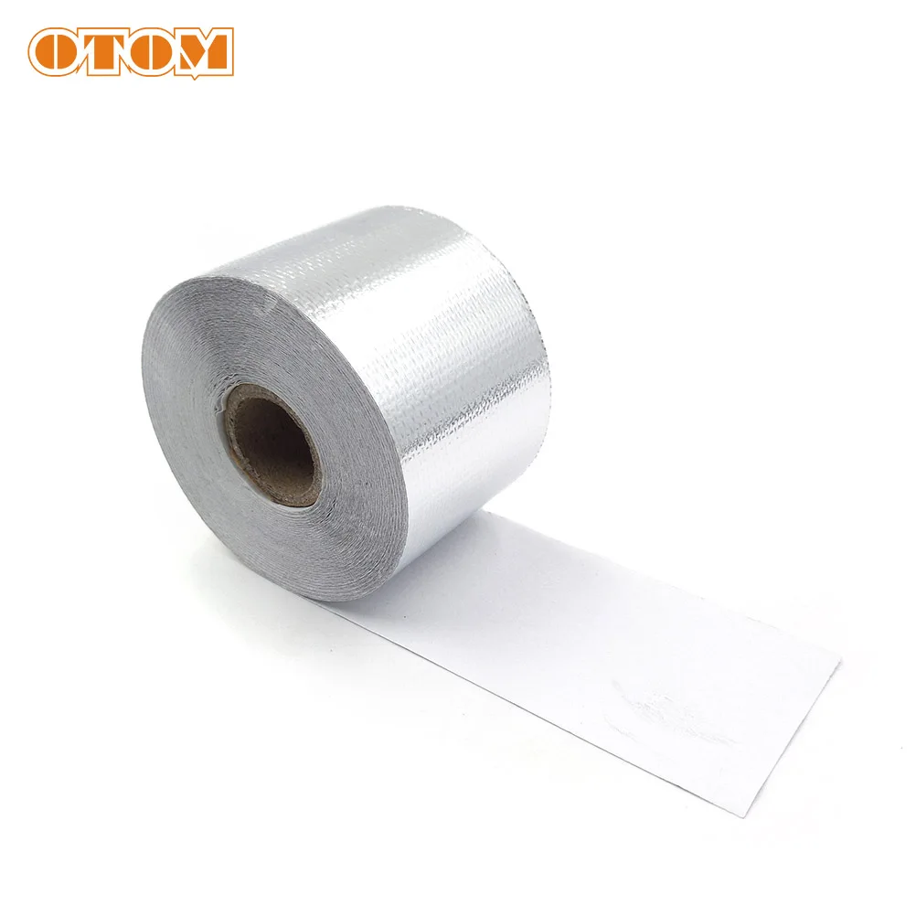 OTOM 15Mx5cm Car Motorcycle Pipe Fiberglass Heat Shield Self-adhesive Aluminum Foil Tape Thermal Insulation Band Exhaust Belt