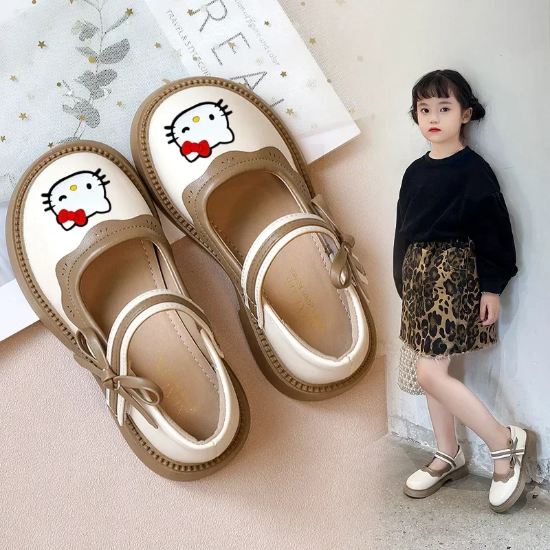 Sanrio olá kitty meninas sapatos de princesa novas meninas sapatos de couro outono bebê moda único sapatos casuais crianças sandálias