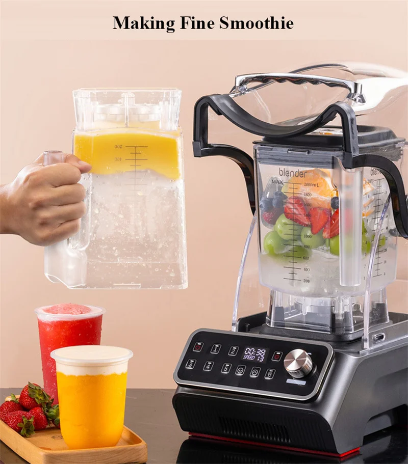 Commercial Smoothie Machine 2L Capacity Ice Juice Milkshake Grinder Blender Electric Smoothie Maker with Stainless Steel Blade