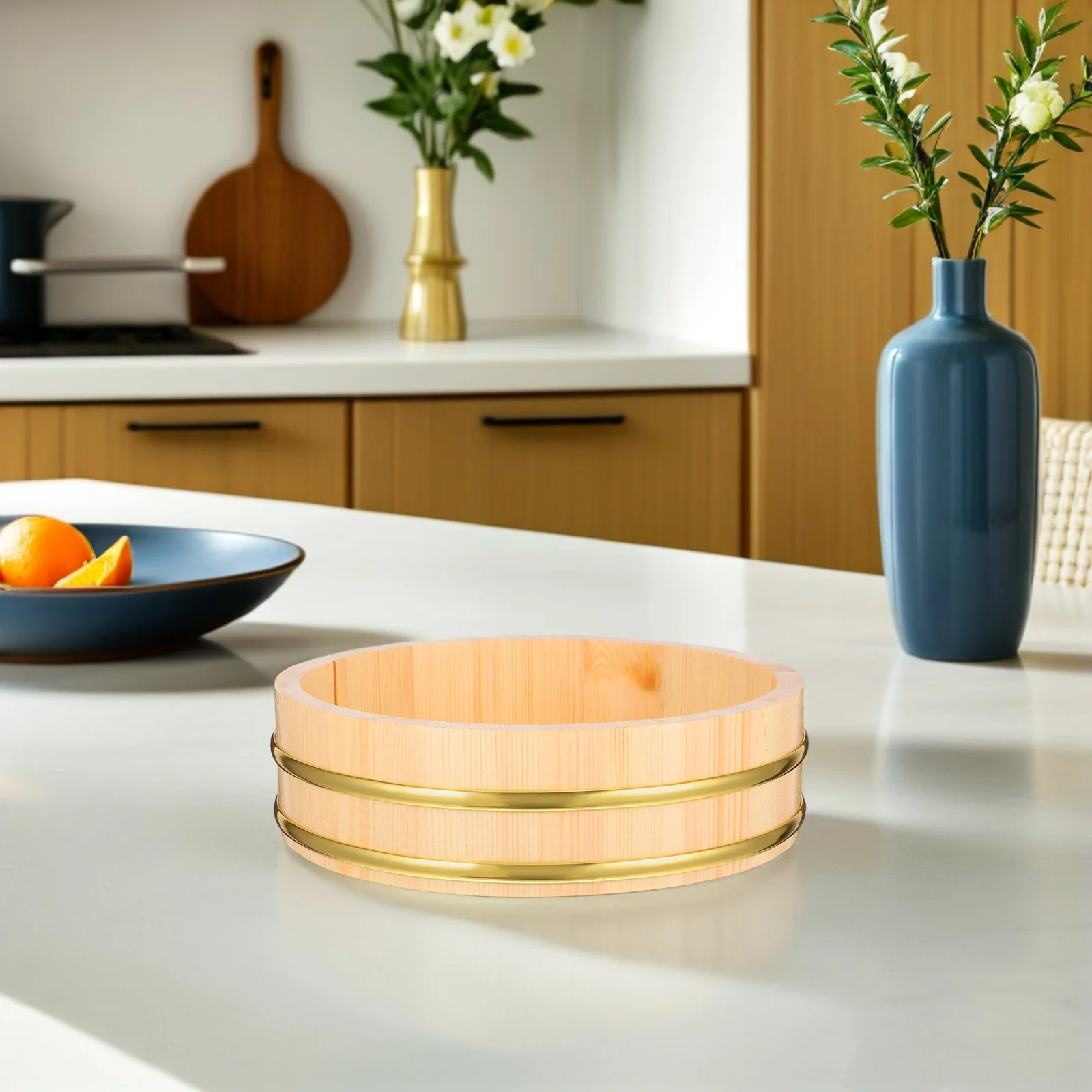 

22cm Rice Sushi Food Bucket Container Kitchen Small Wooden Sushi Serving Container Box Mixing Rice Bucket Dining Set