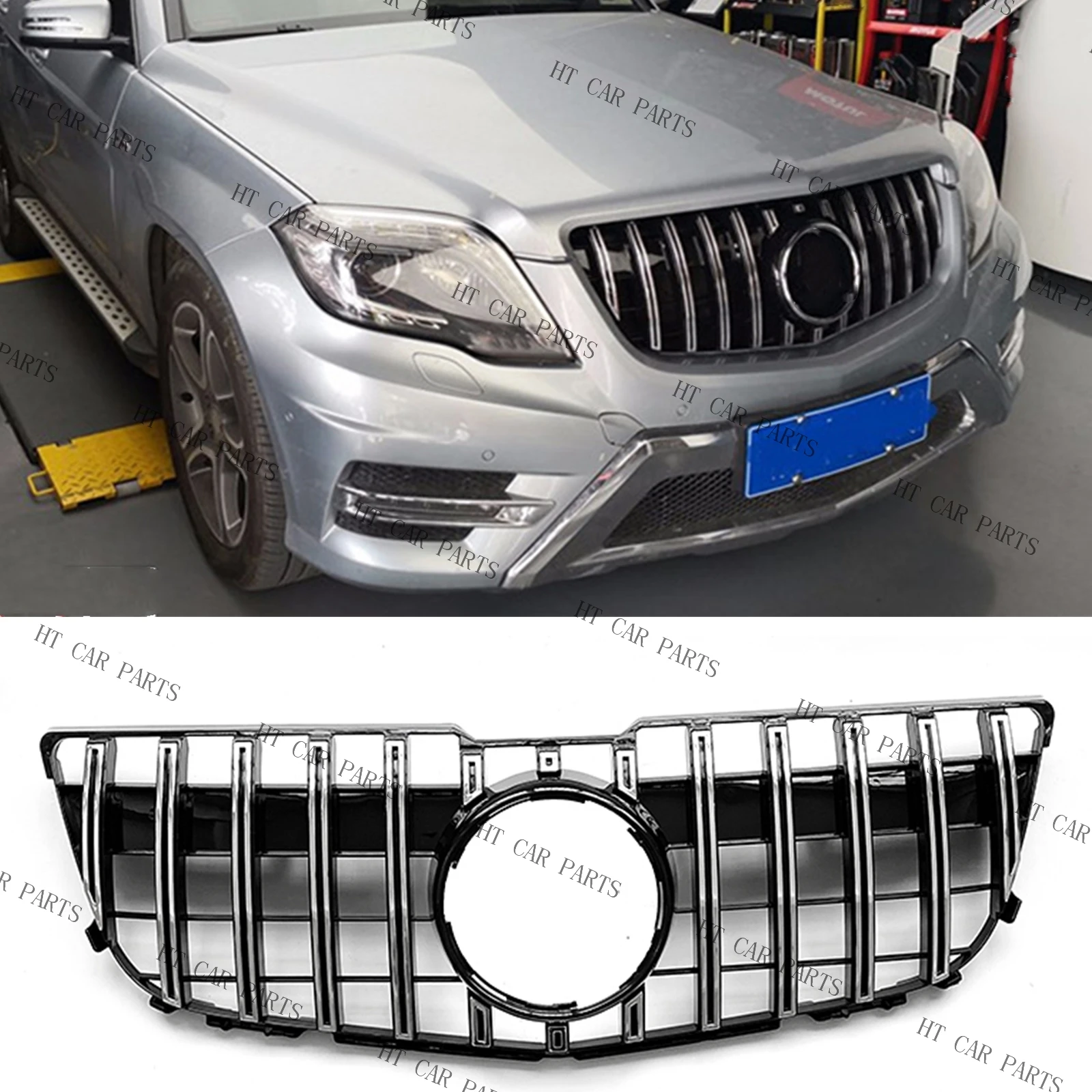 

For Mercedes Benz GLK Class X204 GLK350 2013-2015 (After June 2013) 1 Piece Silver GT Style of Front Bumper Grille Mesh Grill