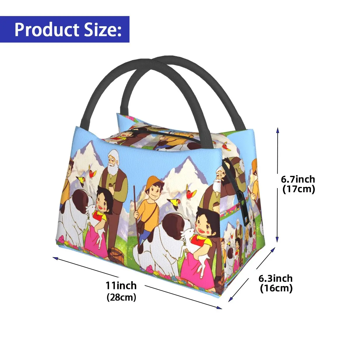 Heidi Peter And Grandpa Family Alps Mountain Anime Insulated Lunch Bag for Women Kids Portable Food Boxes Thermal Lunch Box Tote