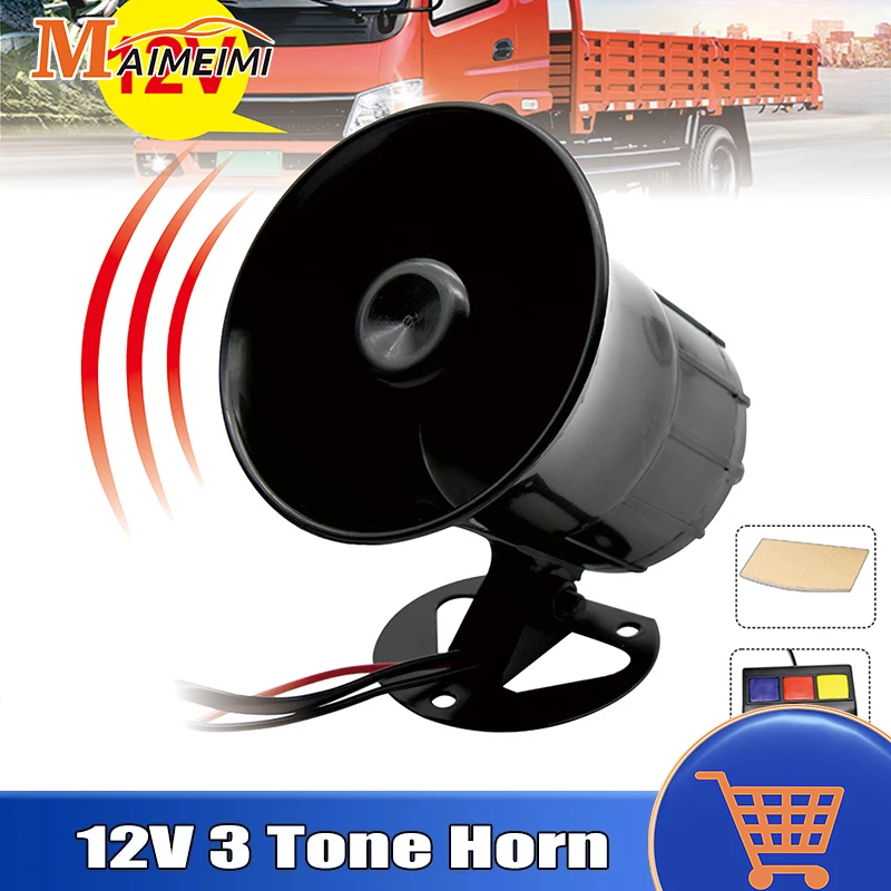 3 Tone Sound Loud Car Air Horn 12V Loud Sound Horn Car Loud Speaker Motorcycle Police Fire Siren Horn Speaker 115DB visible