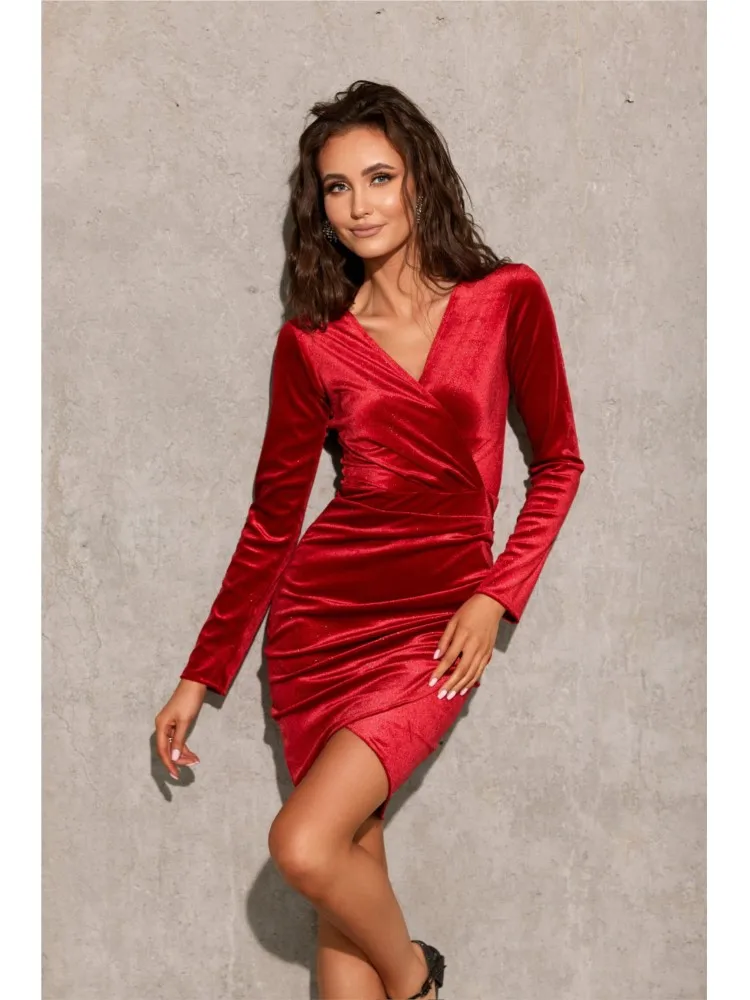 

Gold Velvet Bodycon Mini Dress Elegant Sexy V-neck Folds Package Hip Slim Party Evening Dresses For Women Vestidos Para Mujer