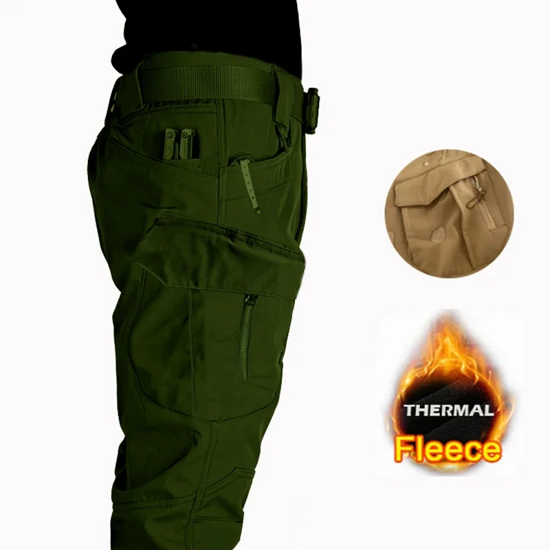 Men Military Autumn Winter Sharkskin Elastic Camping Hiking Trekking Climbing Hunting Pants Outdoor Tactical City Cargo Trousers