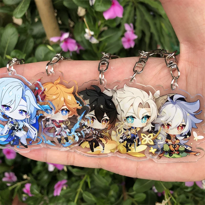 Game Anime Genshin Impact Tartaglia Hu Tao Arataki Itto Scaramouche Keychain Accessories Key Chain Pendant Cartoon Badge image 4