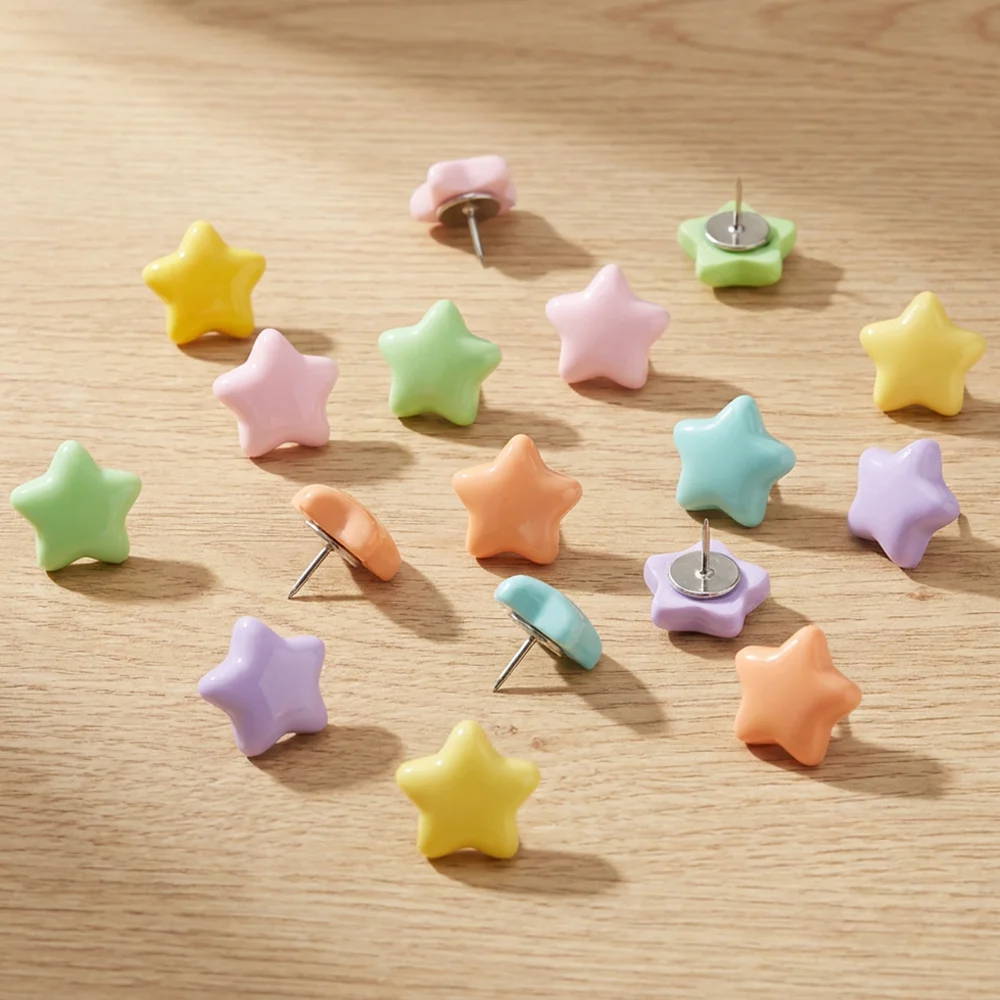 Macaron-Colored Five-Pointed Star Pushpins, Pack of 20, Special Pushpins for Cork Boards and Felt Boards, Colorful Creative Decorative Thumbtacks, Pushpins for Photo Walls / Marking / Office DIY Fixing, Random Mixed Colors