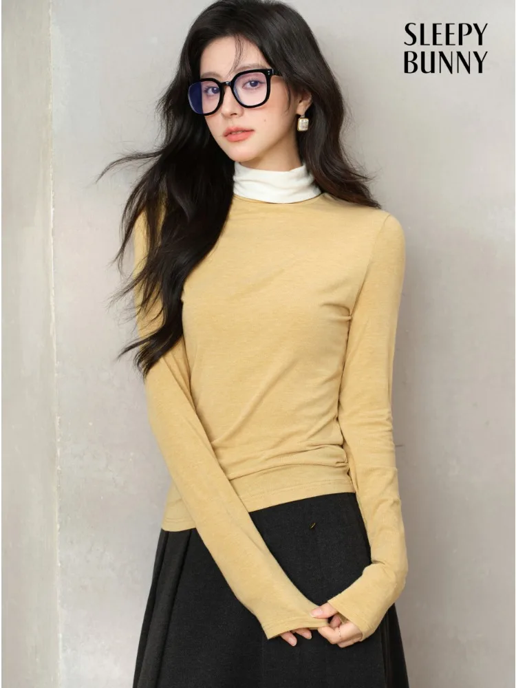 Top sottile a maniche lunghe con collo drappeggiato T-shirt da donna con strato base morbido ed elasticizzato Canottiera invernale aderente ed elegante con comoda e leggera